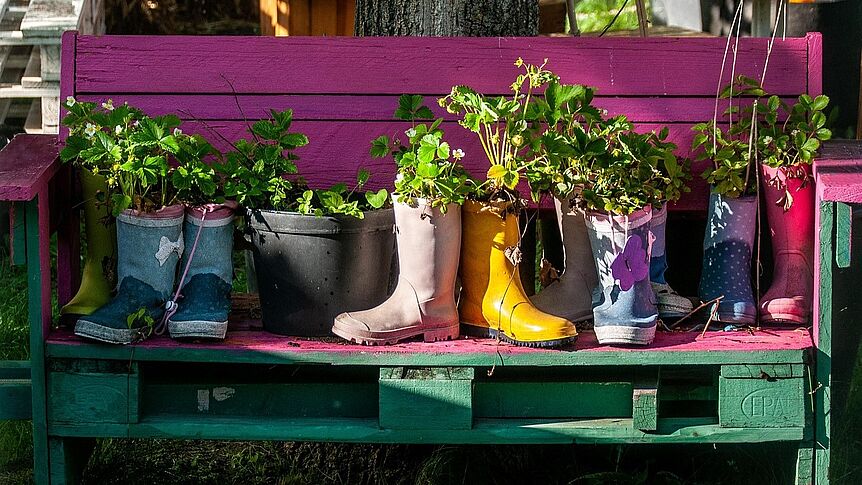 Gummistiefel als Blumentopf
